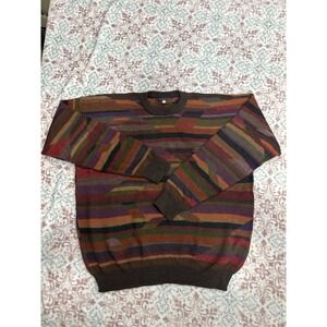 Peruvian Connection 100% Alpaca Wool Geometric Stripe Sweater Mens Large Bolivia
